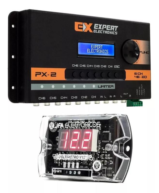 Processador de Áudio Expert PX2 6 Vias + Voltímetro JFA Slim V12